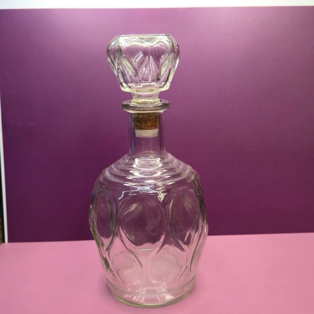 Mid Century Glass Decanter Textured Bubble Design barware